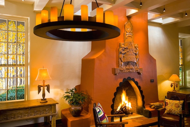 La Fonda dog-friendly hotel fireplace