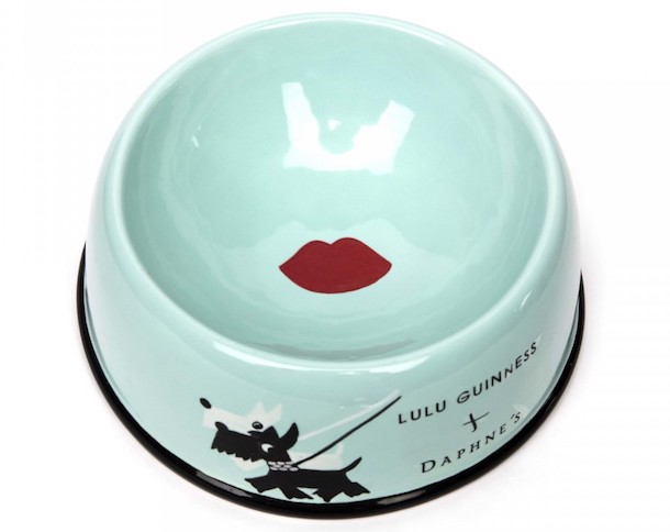 Inside of Lulu Guinness dog bowl with red lip print